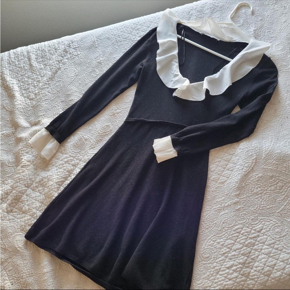 Black Dress with White Ruffle Collar and Cuffs - Women - Picture 5 of 5